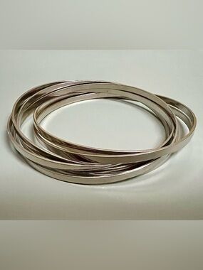 Polished Silver Tone Multi-Bangle Bracelet Set